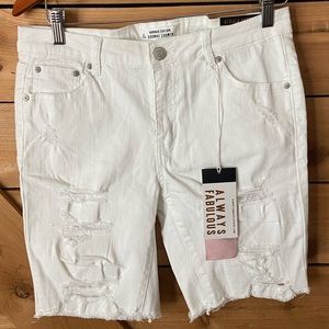 Almost Famous White Mid Rise Distressed Bermuda Denim Shorts